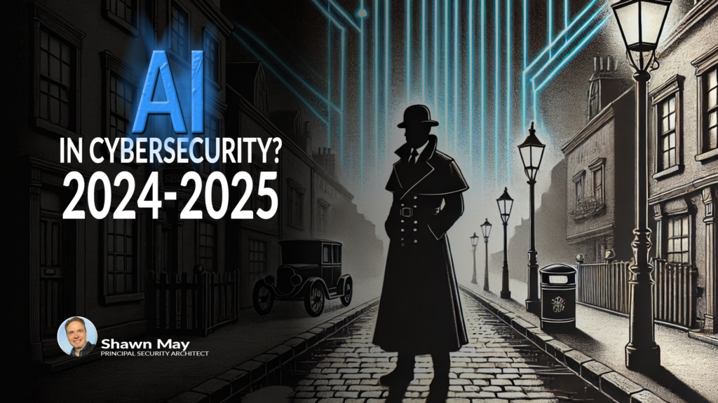 Silhouette of a detective in an 1800s setting with Victorian-style buildings and gas lamps. Blue cyber lines in the sky suggest a modern digital network, blending the past with futuristic technology