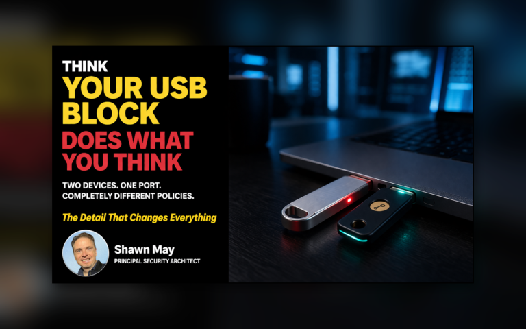 USB storage device and FIDO2 security key showing separate Microsoft security controls
